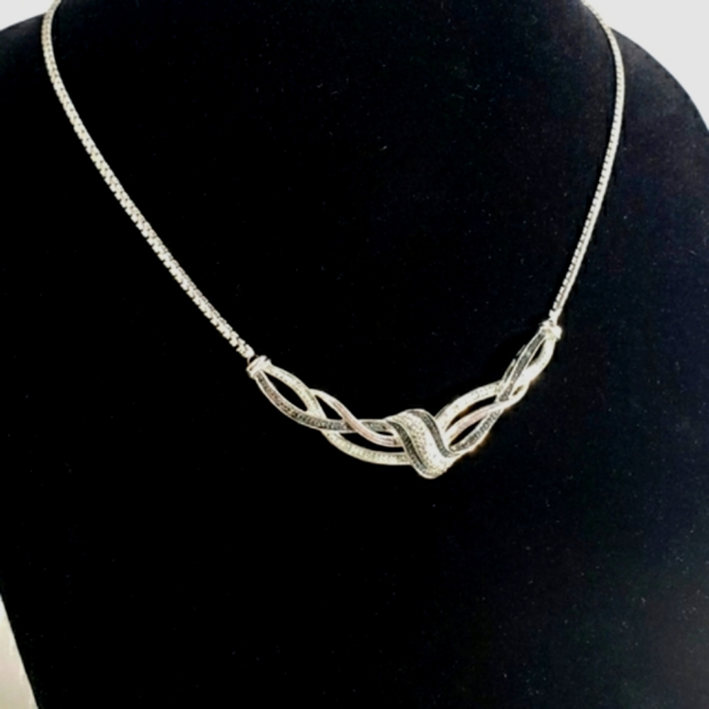 Anniversary Sapphires Diamond Pendant Sterling Silver Necklace 16"